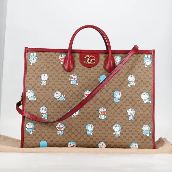 GUCCI Micro GG Supreme Doraemon Hand Bag PVC 2way Brown Gold 653952 Auth 131782A - Picture 14 of 16